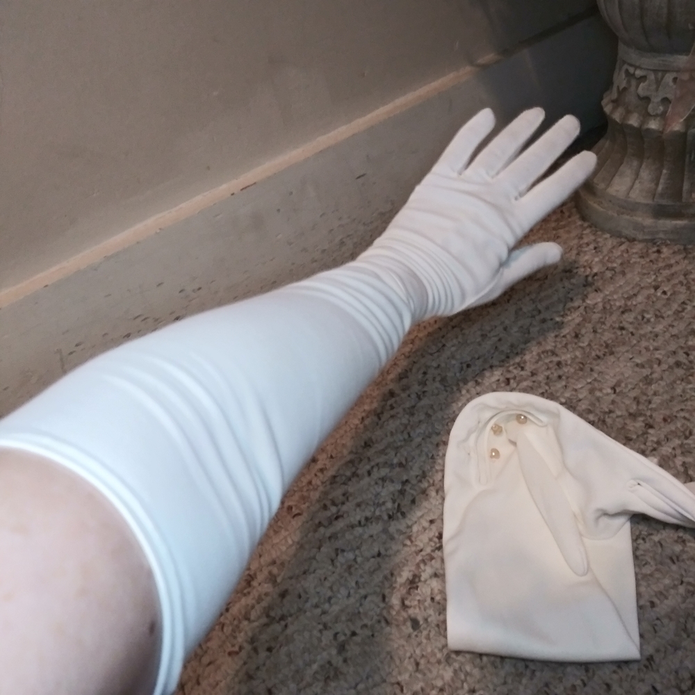 Vintage 1950's Long Button Closure White Evening Gloves